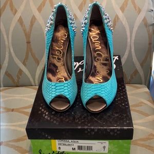 Sam Edelman Lorissa Spiked Heels, Aqua Size 8
